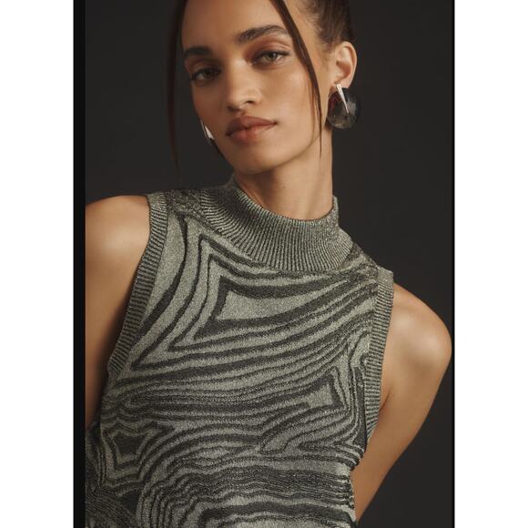 By ANTHROPOLOGIE Metallic Sleeveless Mock-Neck Sweater Mini Dress XL Petite - Picture 8 of 12